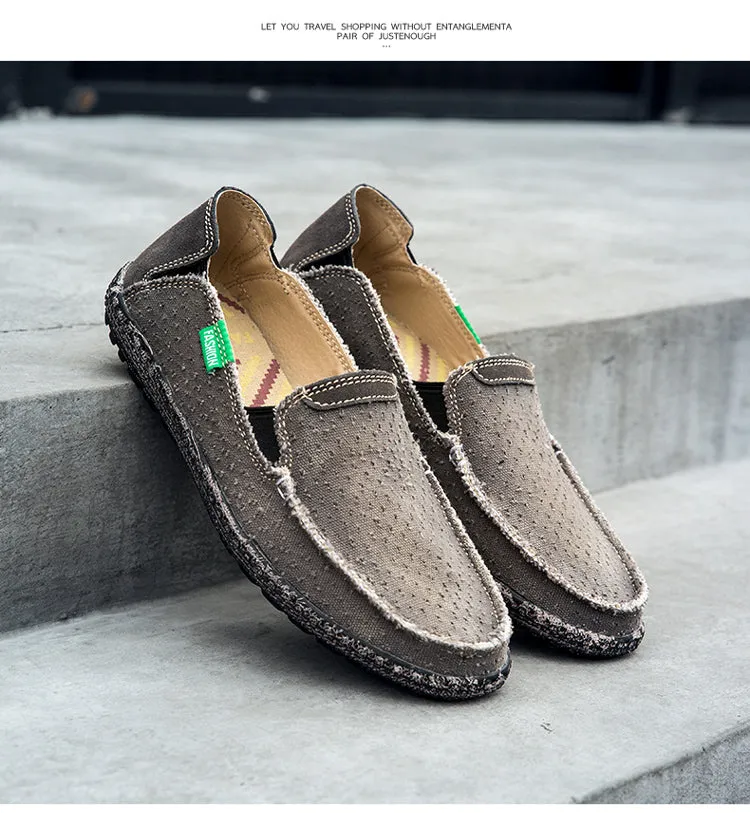 Men's Walking Casual Cloth Shoes  Comfortable Lightweight Slip On Loafer Breathable Vintage Boat Shoes