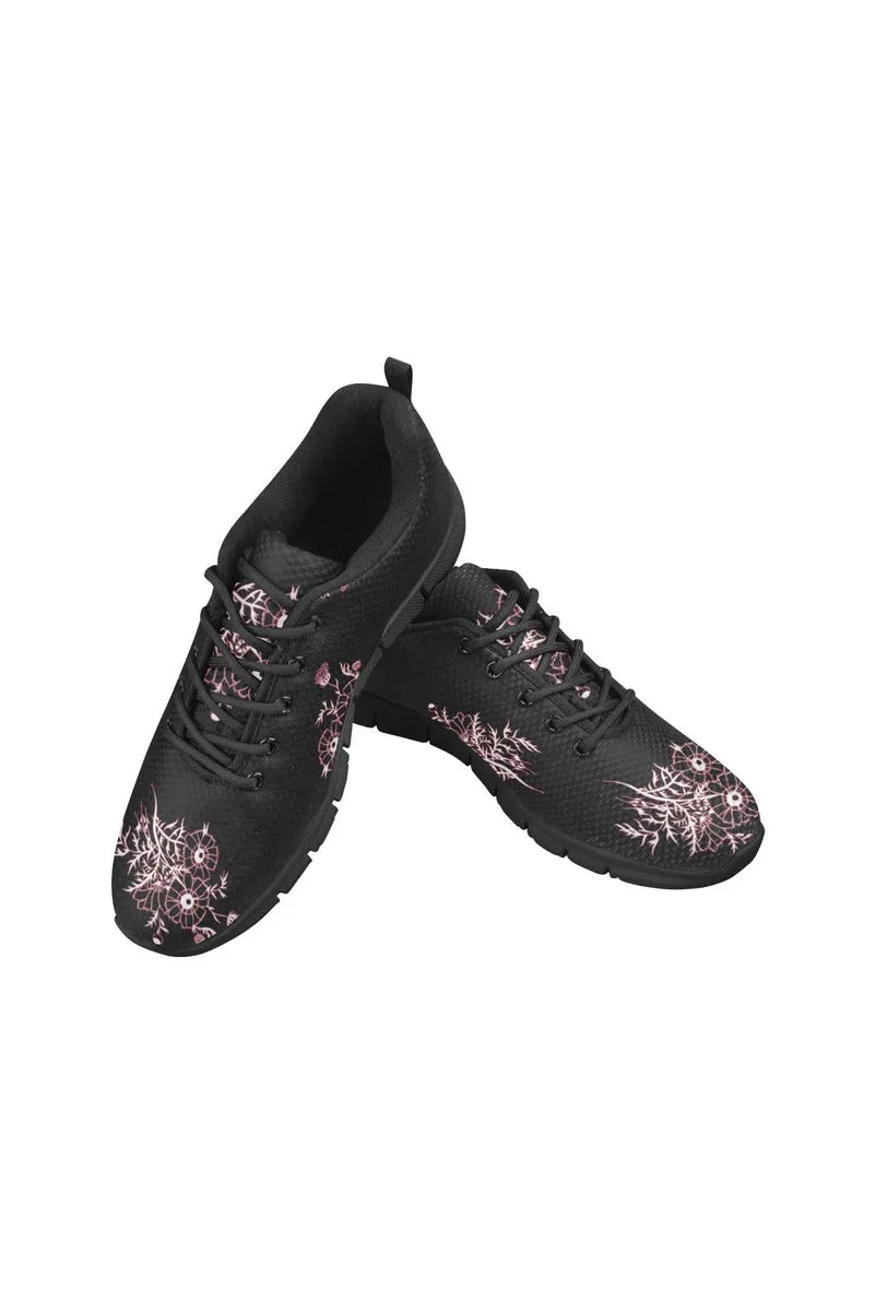 Midnight Black Floral Women's Breathable Running Shoes (Model 055)