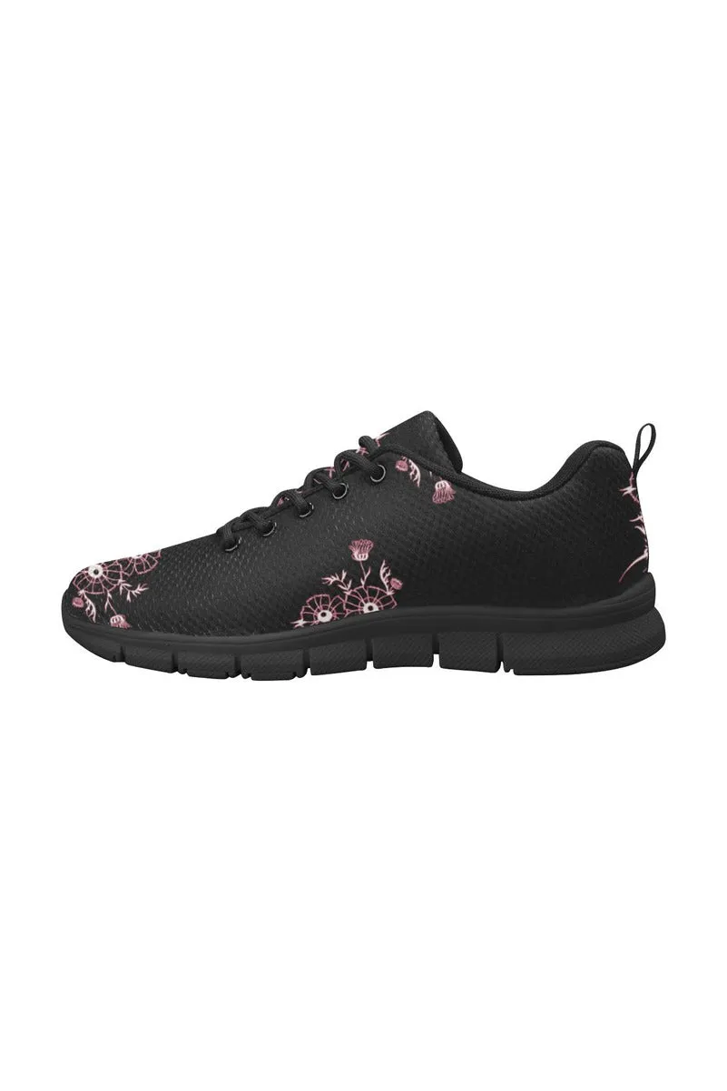 Midnight Black Floral Women's Breathable Running Shoes (Model 055)