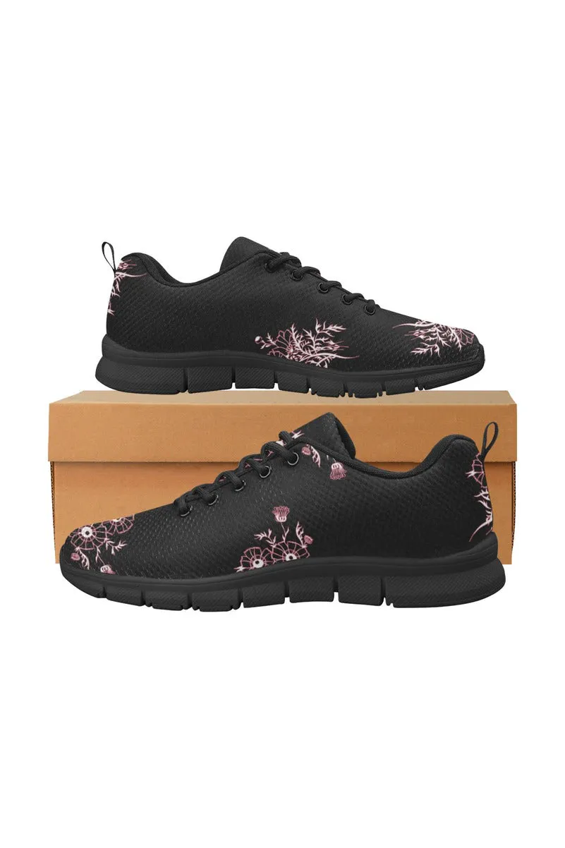 Midnight Black Floral Women's Breathable Running Shoes (Model 055)