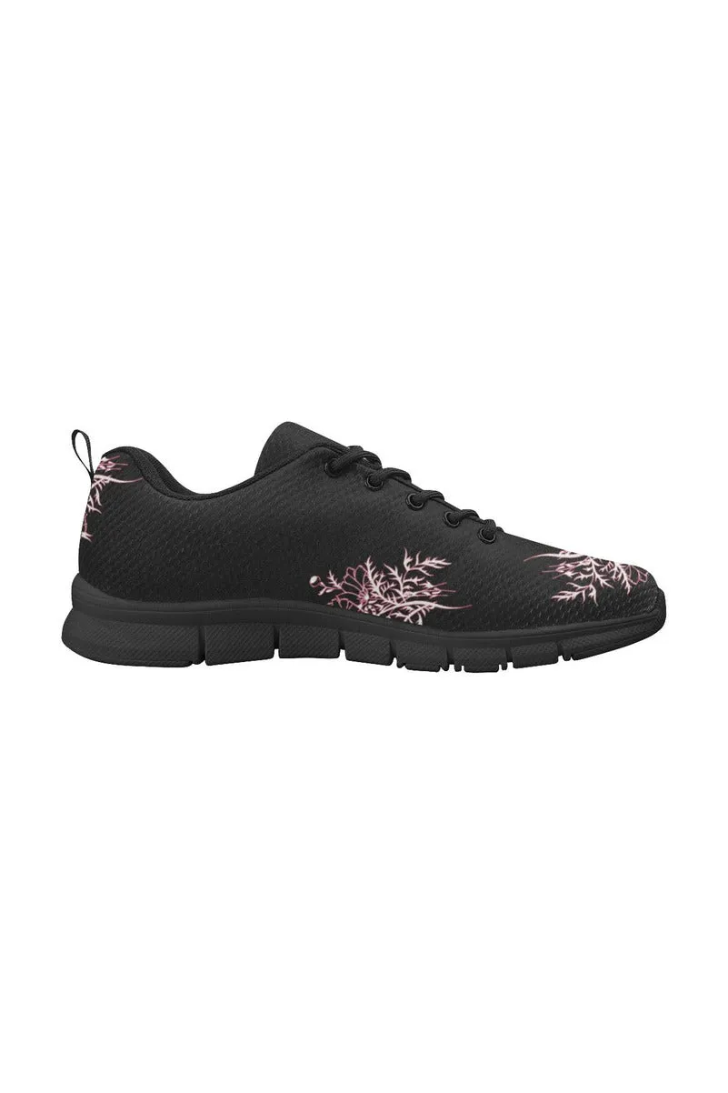 Midnight Black Floral Women's Breathable Running Shoes (Model 055)