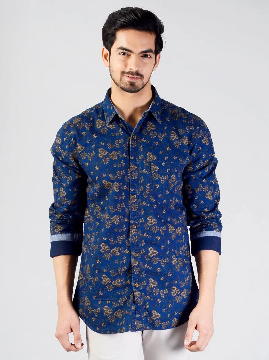 Midnight Navy Printed Slim Fit Casual Shirt | JadeBlue