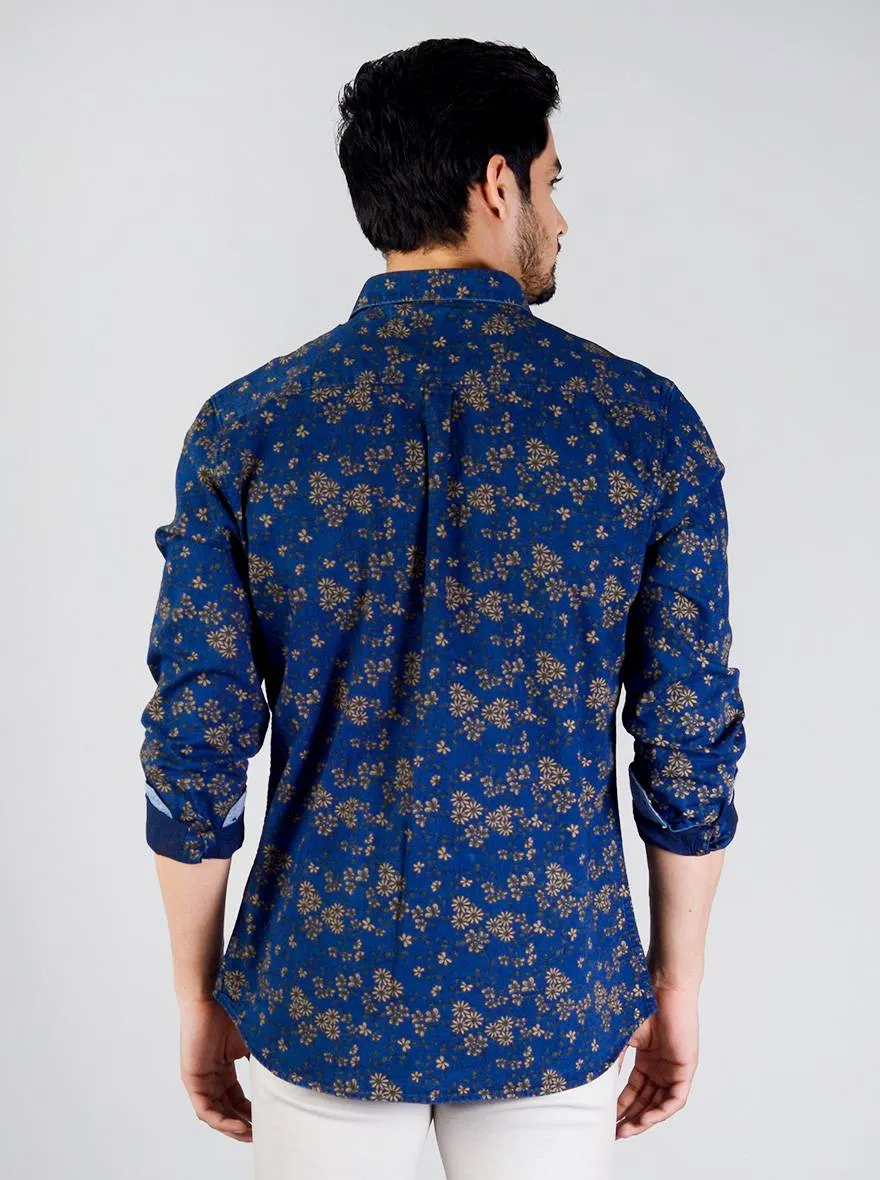 Midnight Navy Printed Slim Fit Casual Shirt | JadeBlue