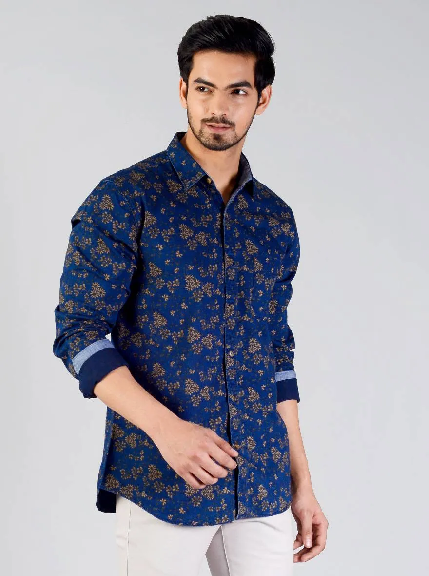 Midnight Navy Printed Slim Fit Casual Shirt | JadeBlue