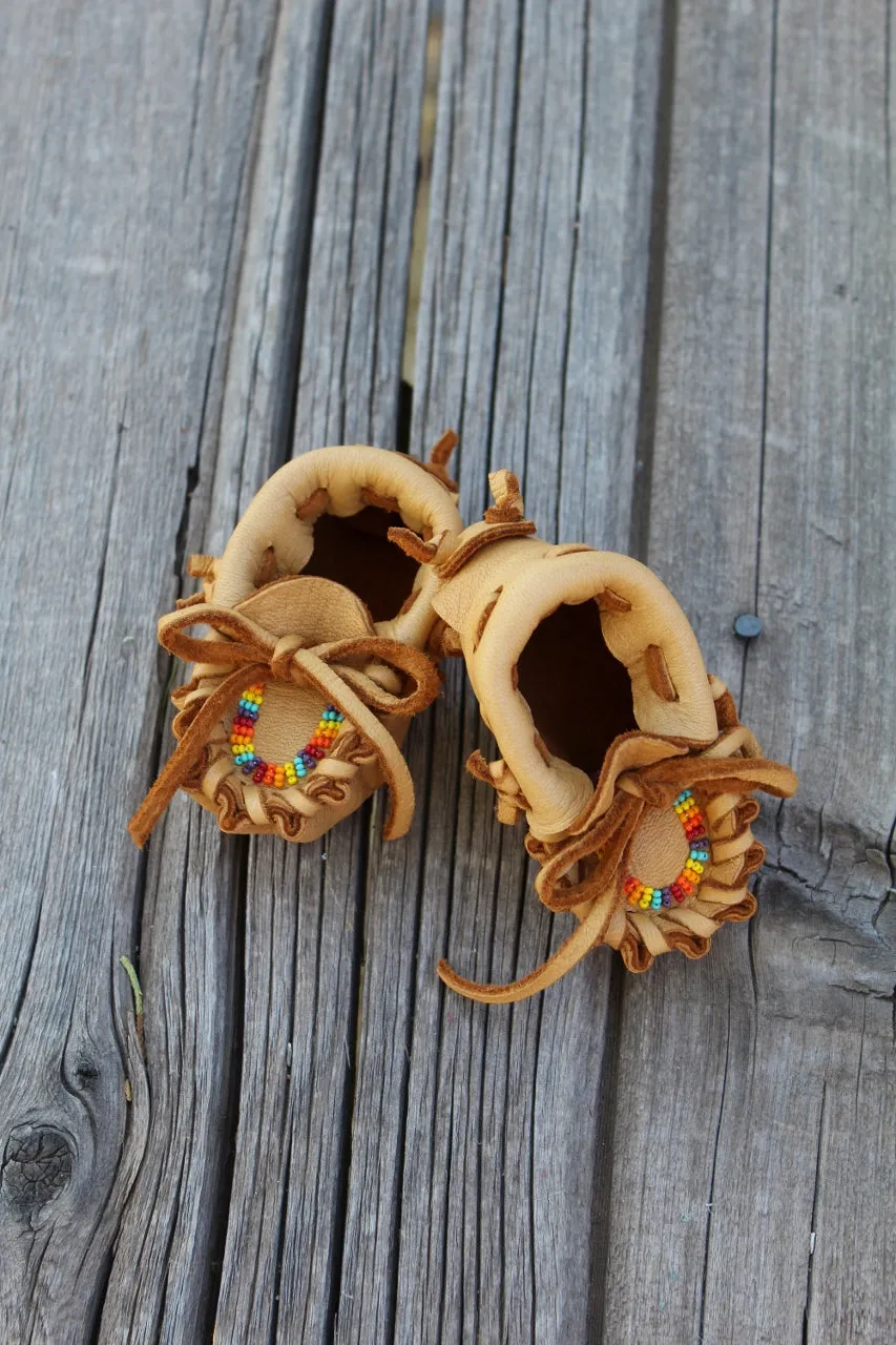 Newborn baby moccasins, beaded baby shoes