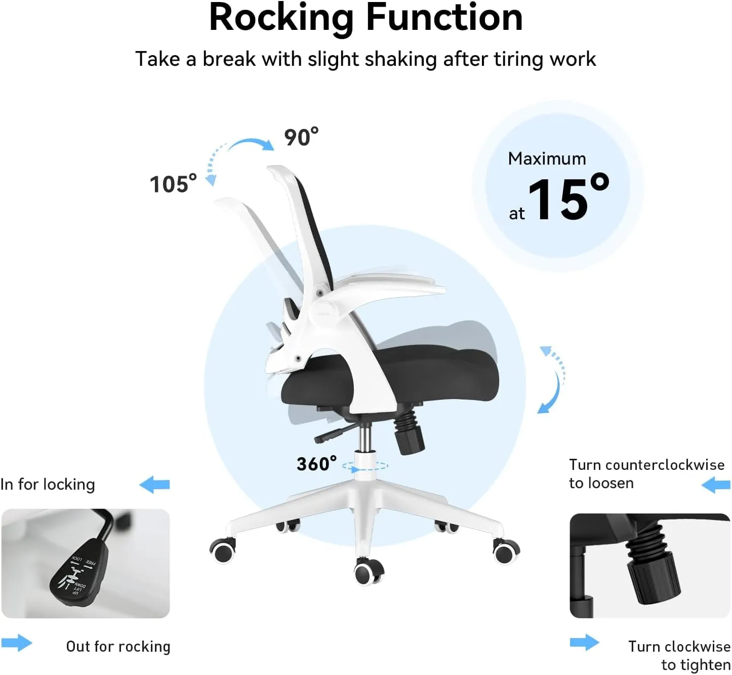 Office Chair with Flip-Up Armrests, Desk Chair with Saddle Cushion, Ergonomic Office Chair with S-Shaped Backrest, Comfy Mesh Chair for Home and Office, White