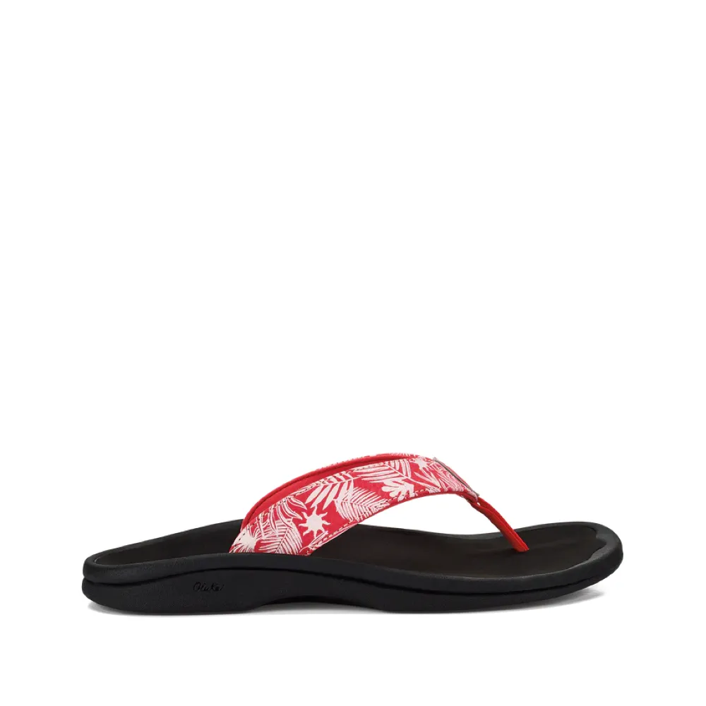 OluKai Women's Ohana Thong Sandal in Lehua Flower Red/Onyx