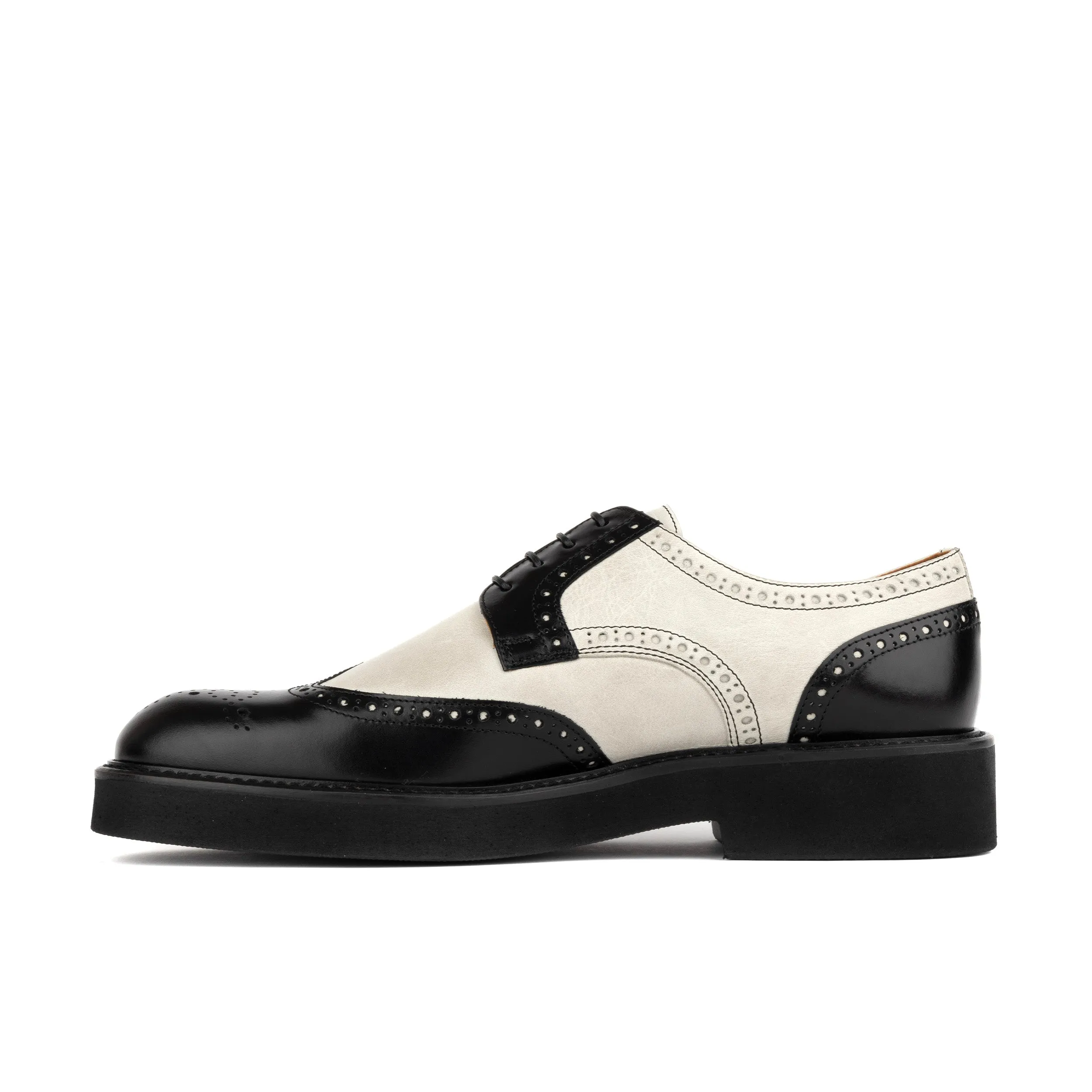 Oxford Sharp - Black Cream - Men's wingtip leather shoe with broguing in black & white