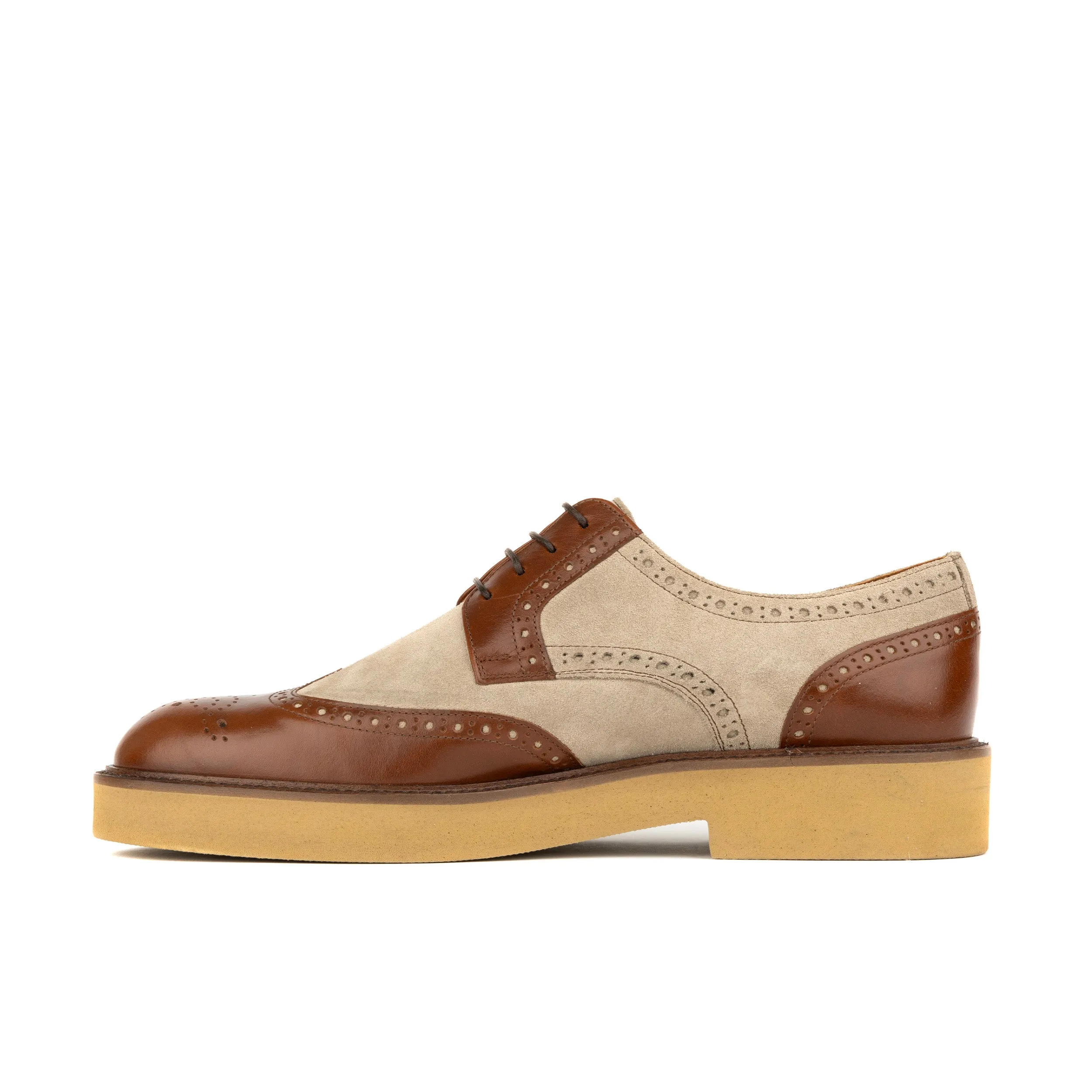 Oxford - Sharp Brown & Tan - Men's wingtip suede and leather derby shoe with broguing