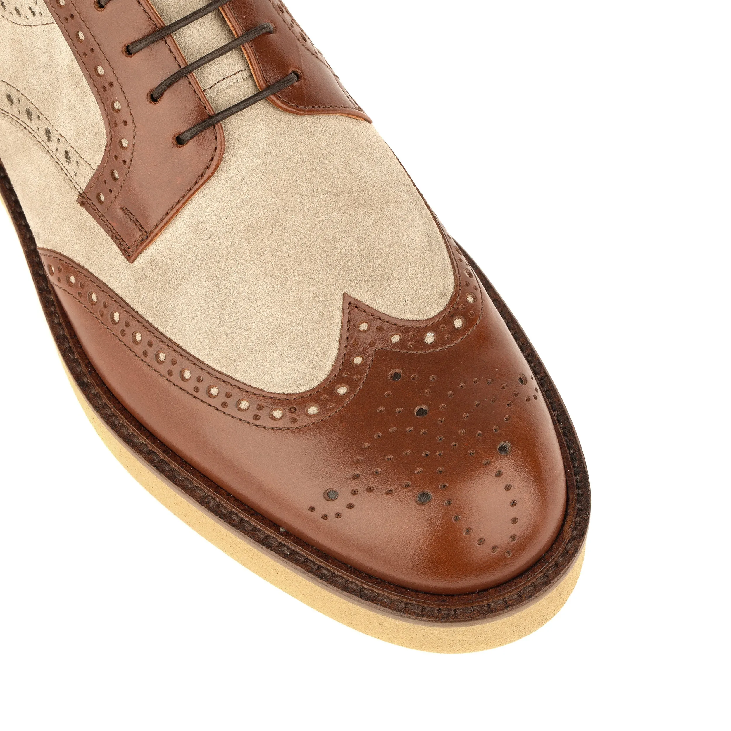 Oxford - Sharp Brown & Tan - Men's wingtip suede and leather derby shoe with broguing