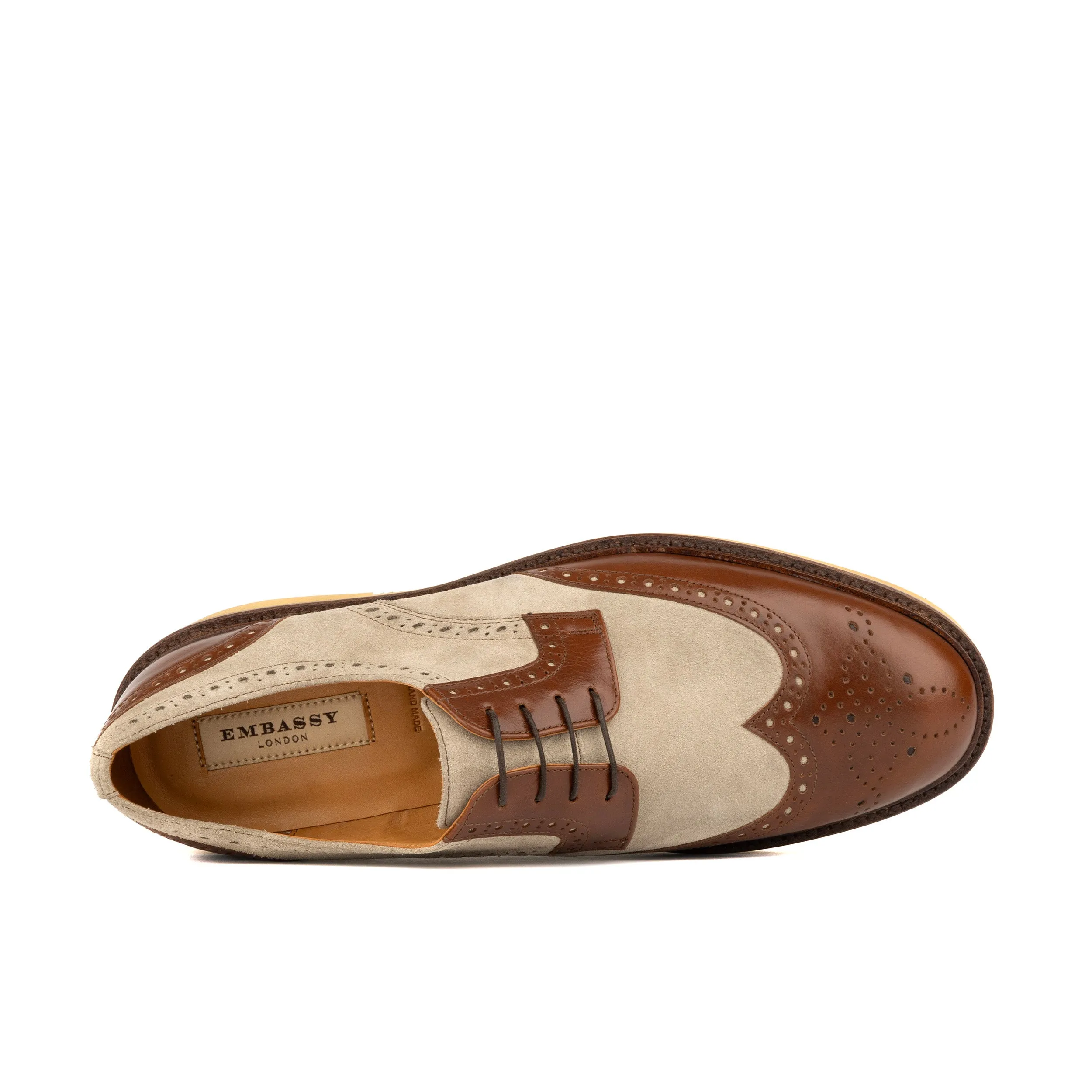 Oxford - Sharp Brown & Tan - Men's wingtip suede and leather derby shoe with broguing