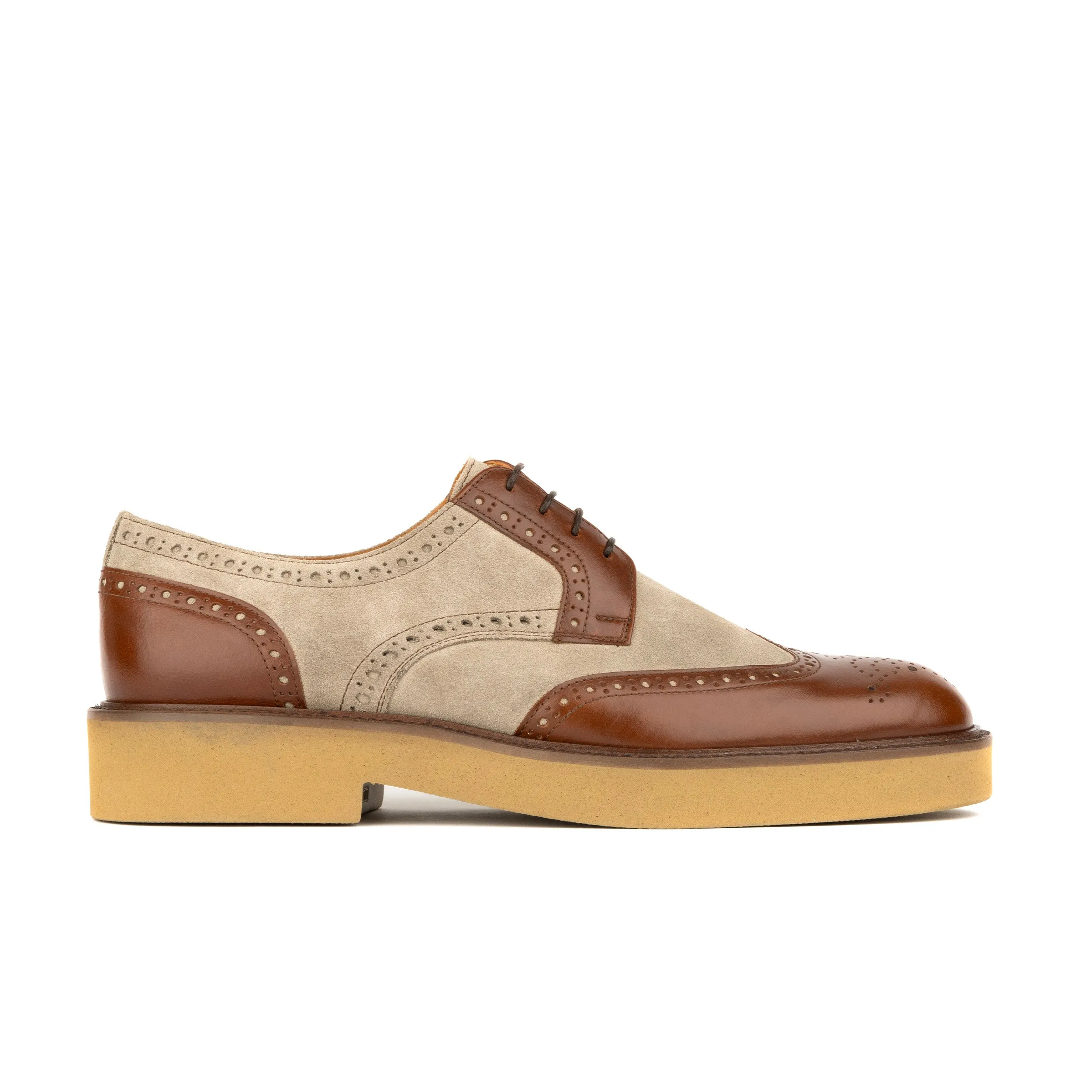 Oxford - Sharp Brown & Tan - Men's wingtip suede and leather derby shoe with broguing