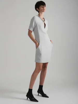 Pearl grey crepe dress with jewel neckline