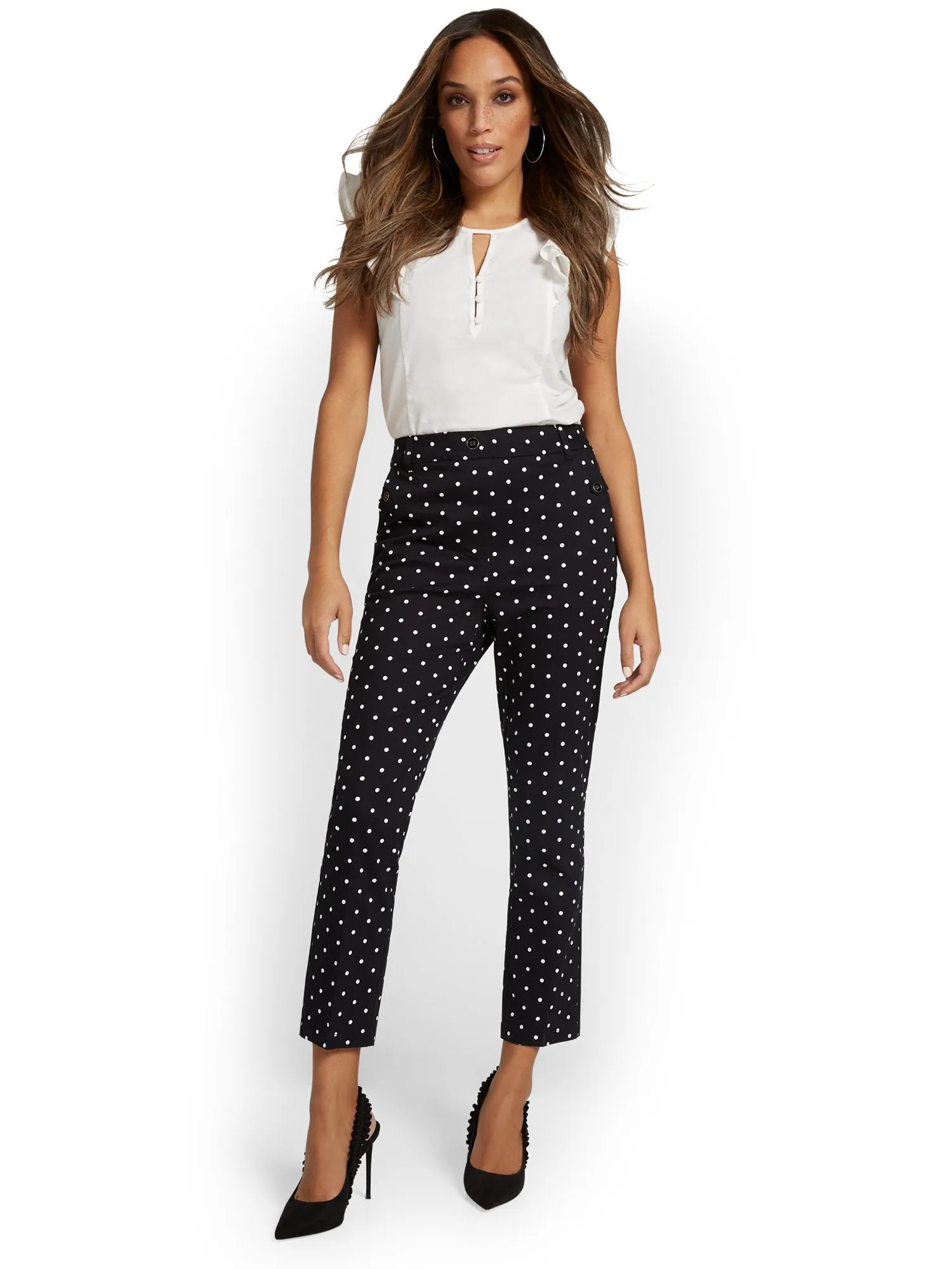 Petite Straight-Leg High-Waisted Polka-Dot Ankle Pant - NY&Chic Collection