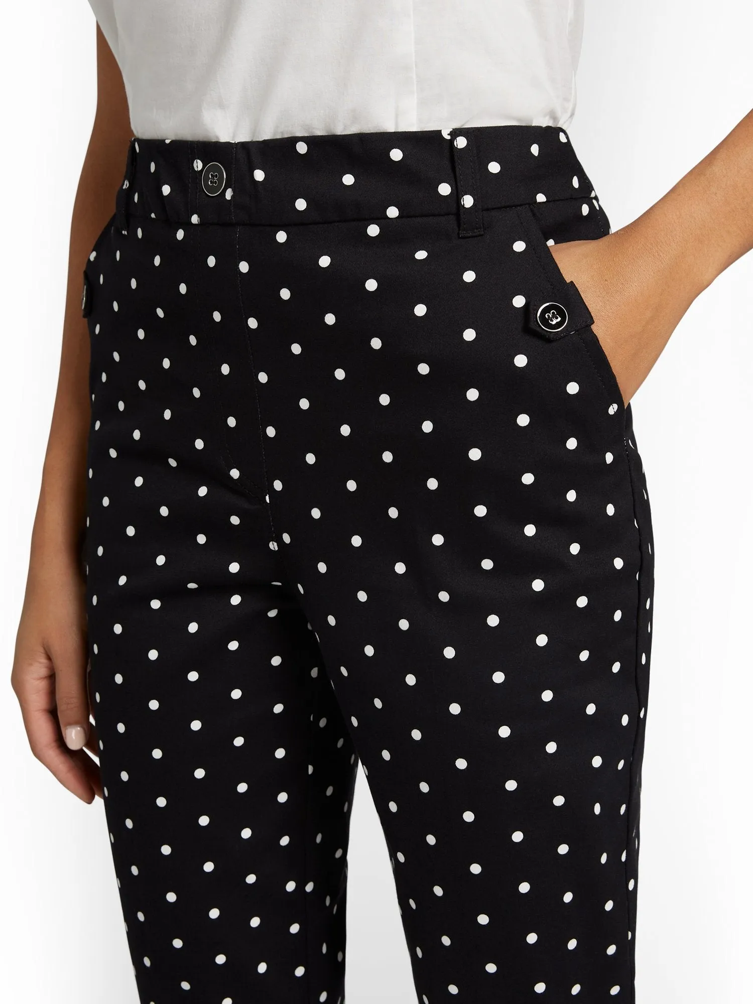 Petite Straight-Leg High-Waisted Polka-Dot Ankle Pant - NY&Chic Collection