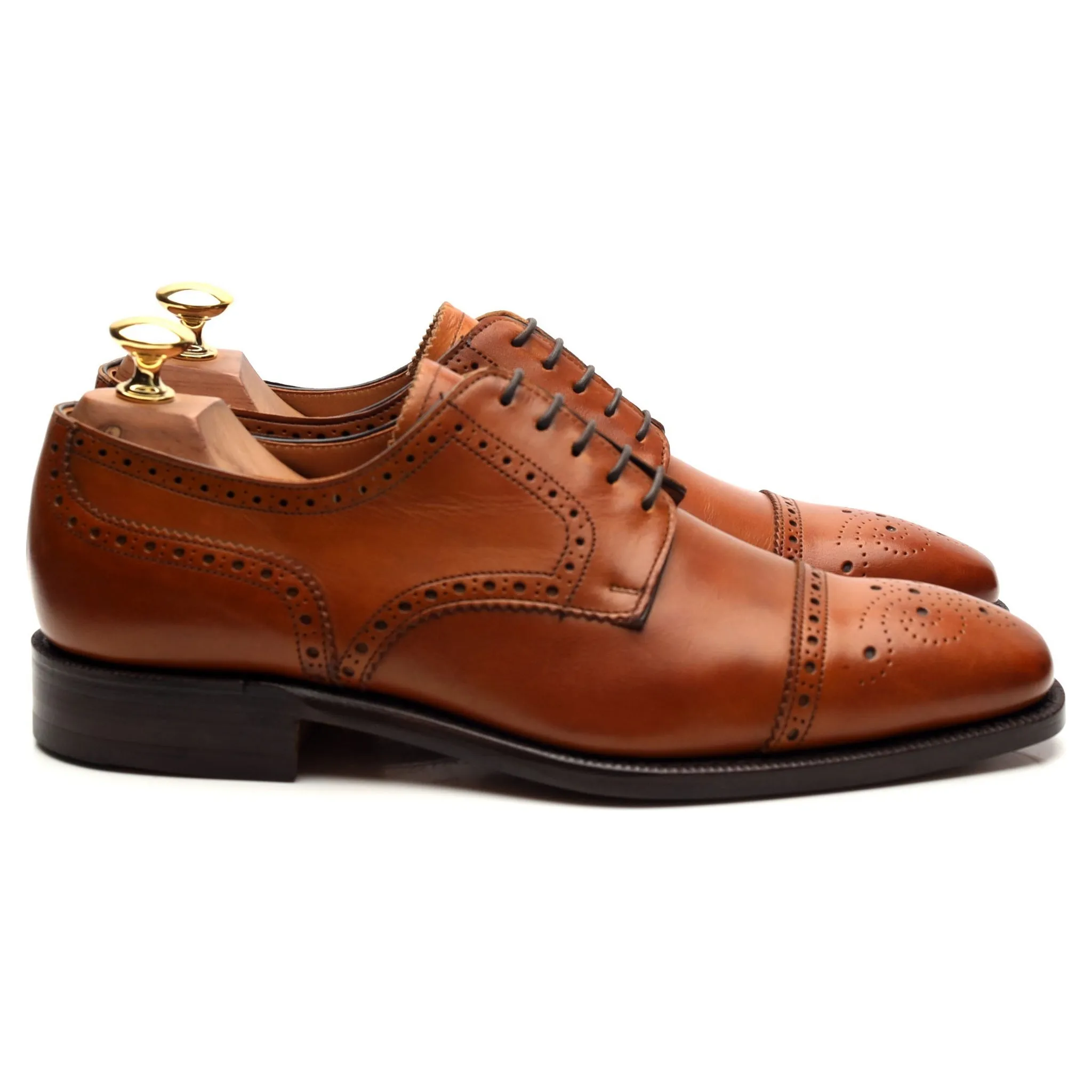 'Randolph' Tan Brown Leather Derby Brogues UK 6 F