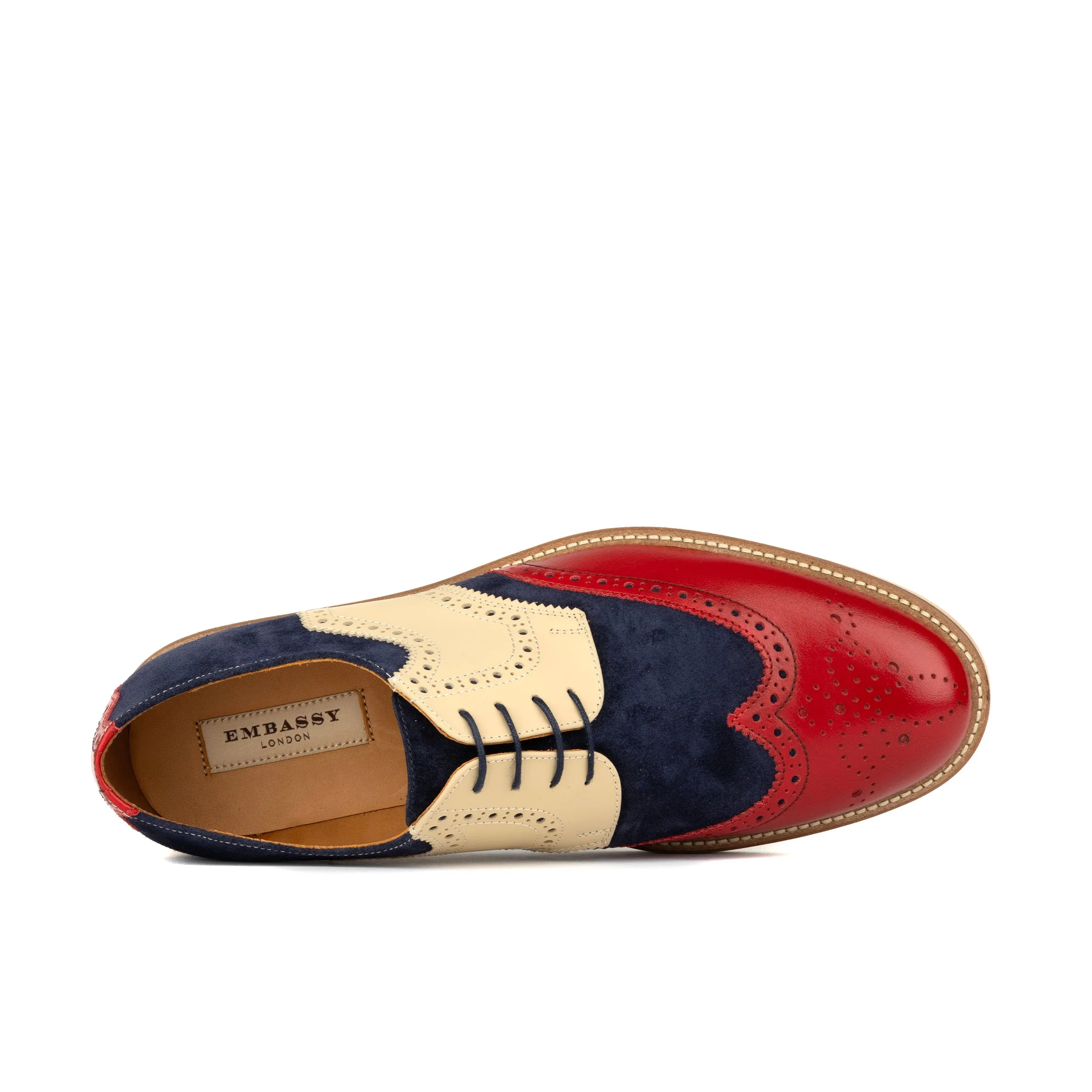 Riser - Navy Red & Cream - Men's leather lace up with llightweight sole and broguing