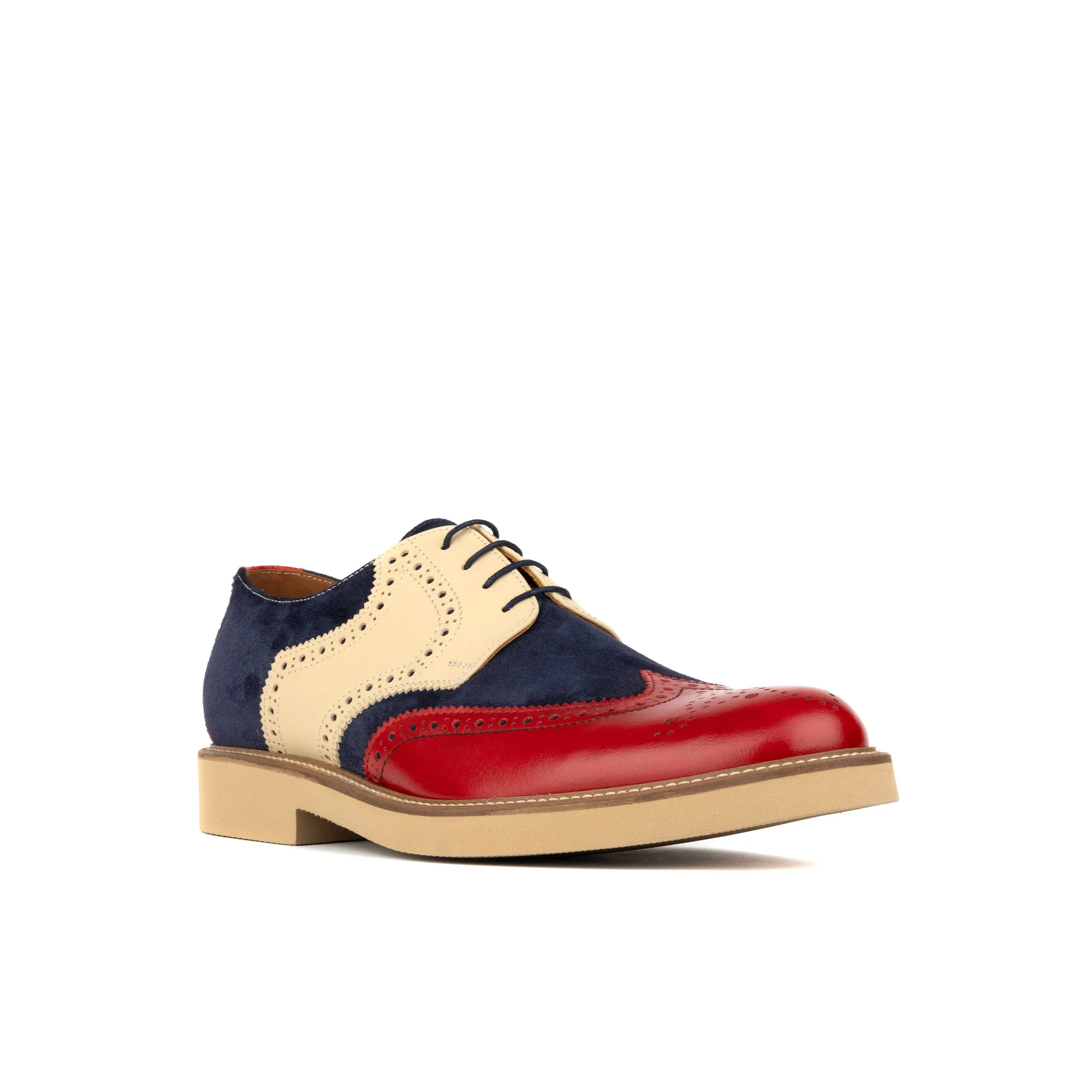 Riser - Navy Red & Cream - Men's leather lace up with llightweight sole and broguing