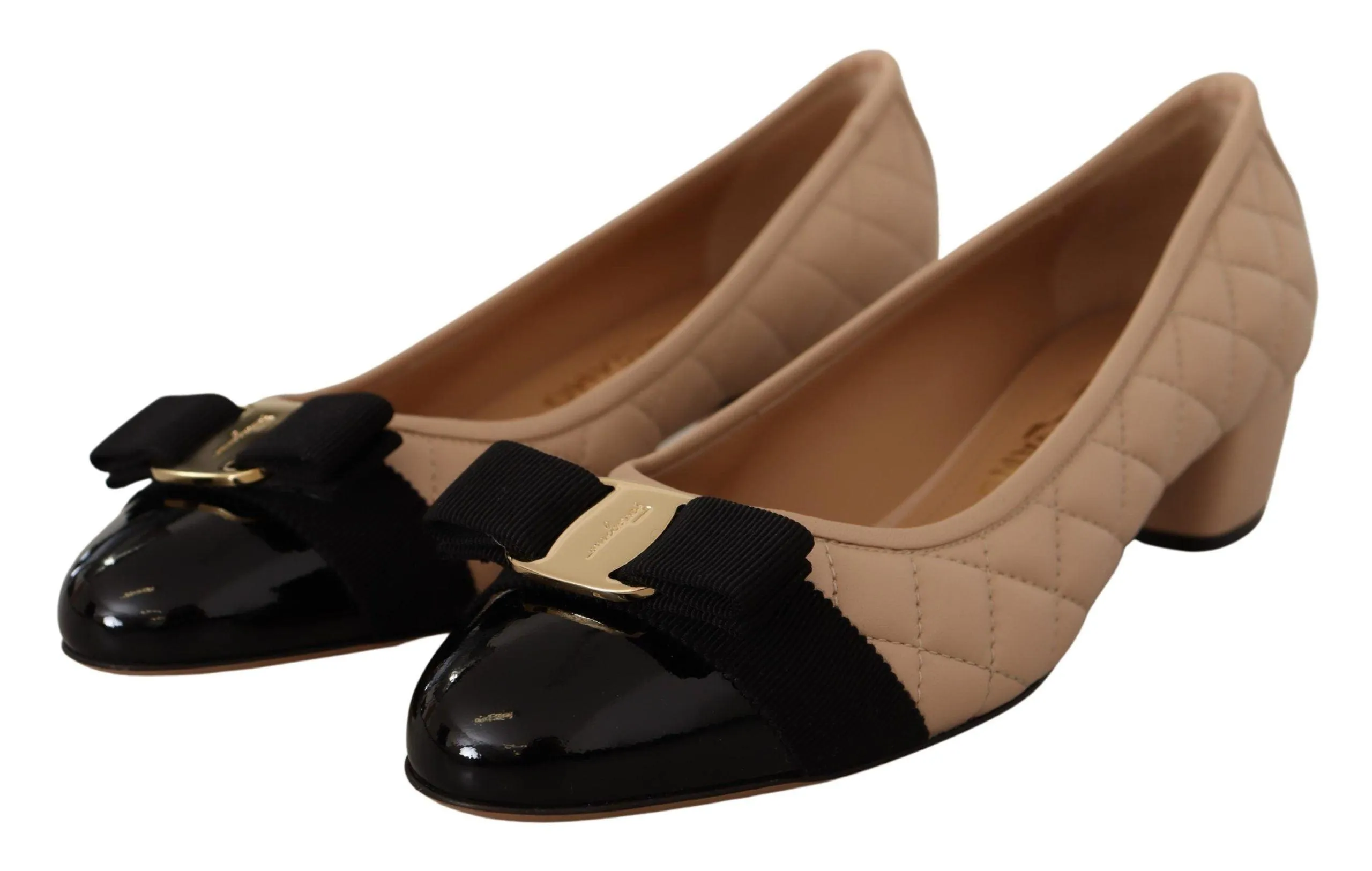 Salvatore Ferragamo Beige and Black Nappa Leather Pumps Shoes