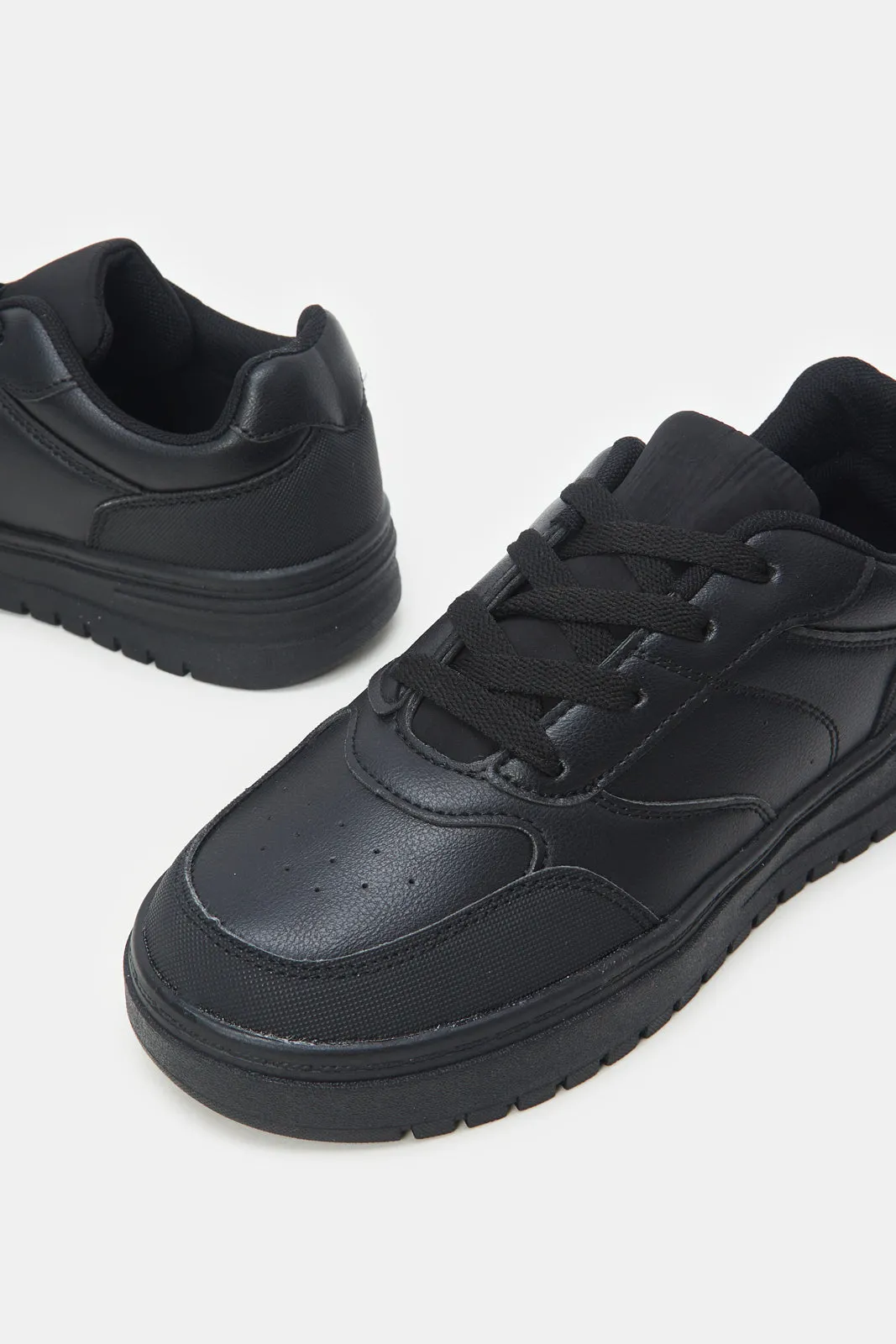 Senior Girls Black Lace-Up Sneakers