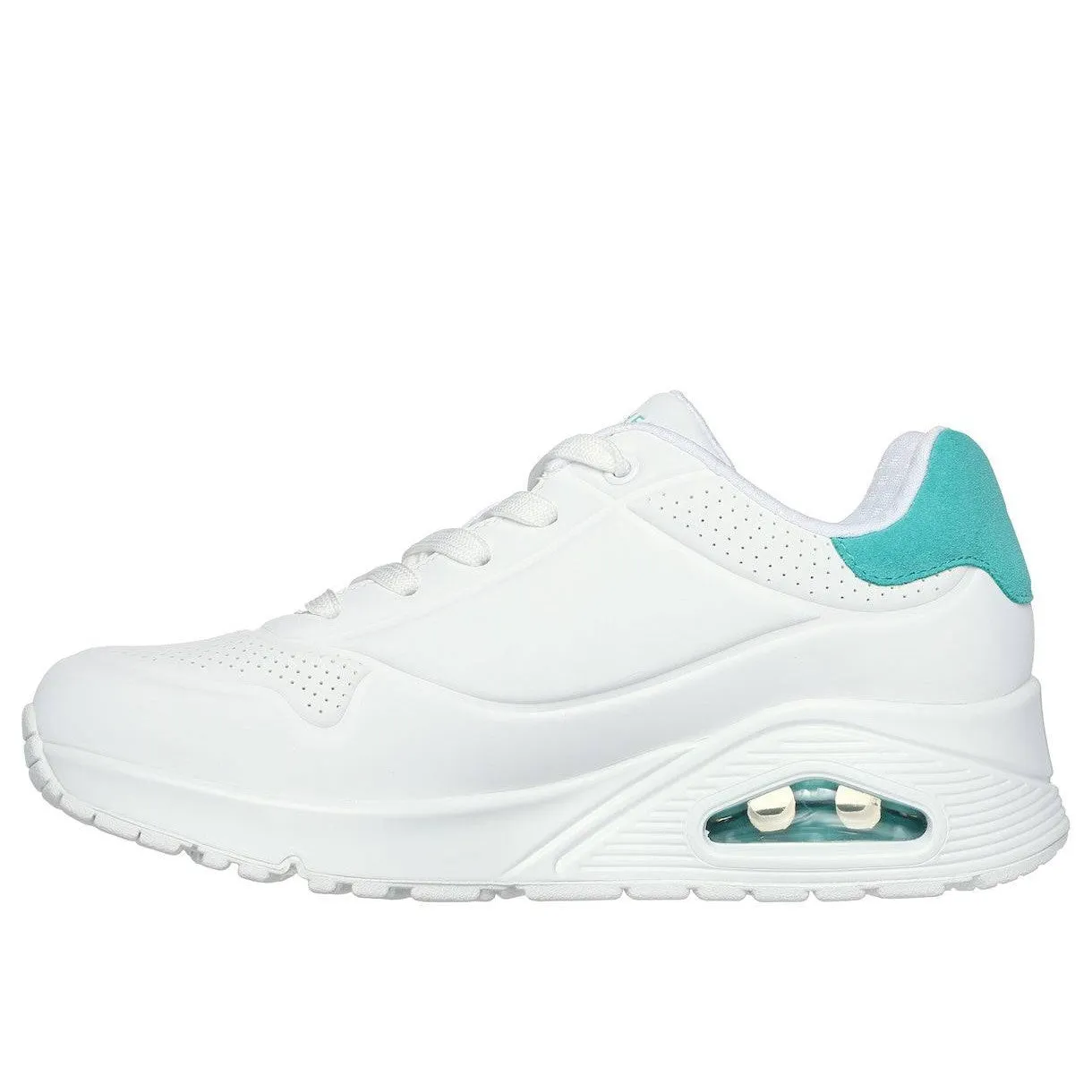 Skechers 177092 Uno - Pop Back Ladies White Mint Lace Up Trainers