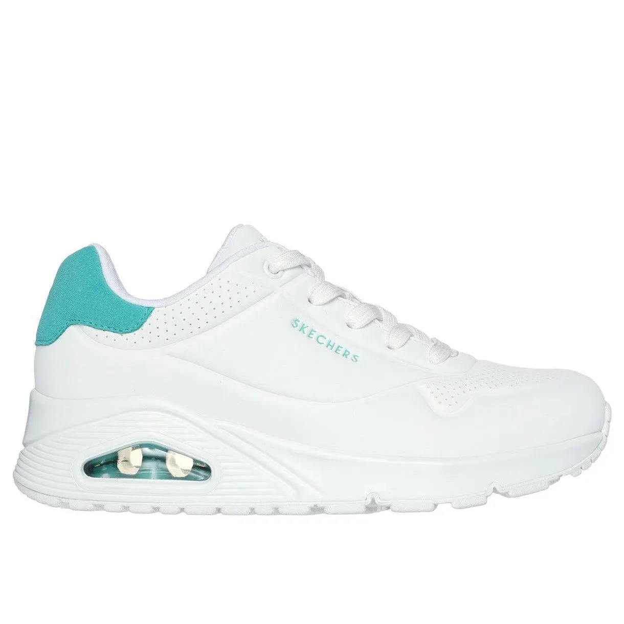 Skechers 177092 Uno - Pop Back Ladies White Mint Lace Up Trainers