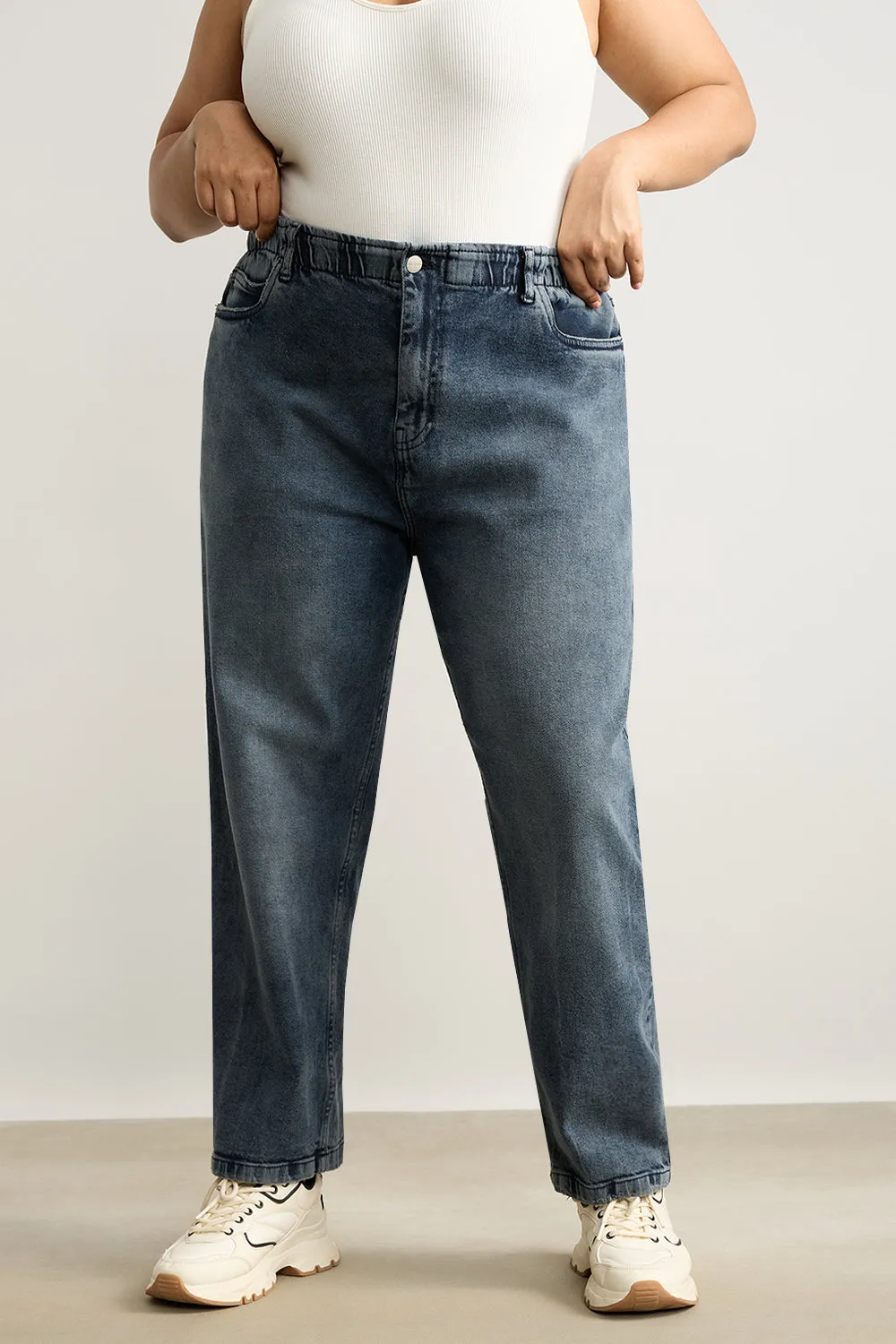 Slate Stretch Curve Mom Jeans