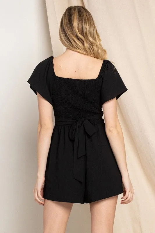 Solid Woven Wrap  Bodice Romper