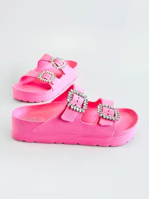 Stone Buckle Double-Strap Sandals - Pink