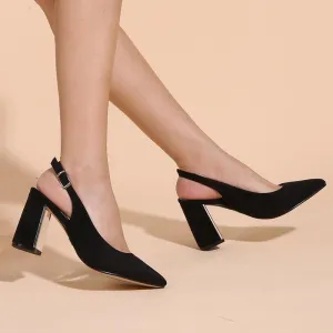 Suede Chunky Heeled  Pumps