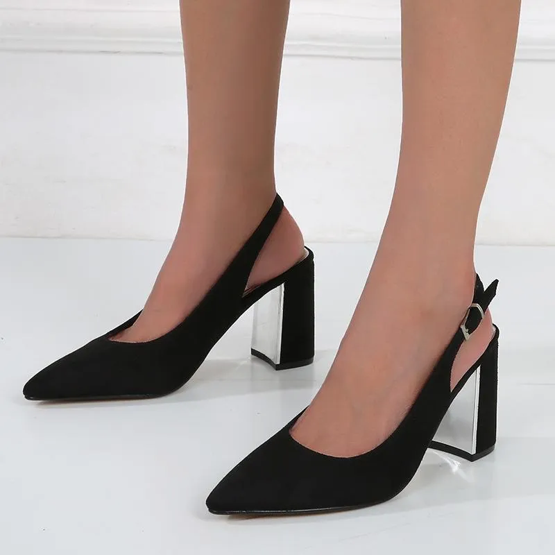 Suede Chunky Heeled  Pumps