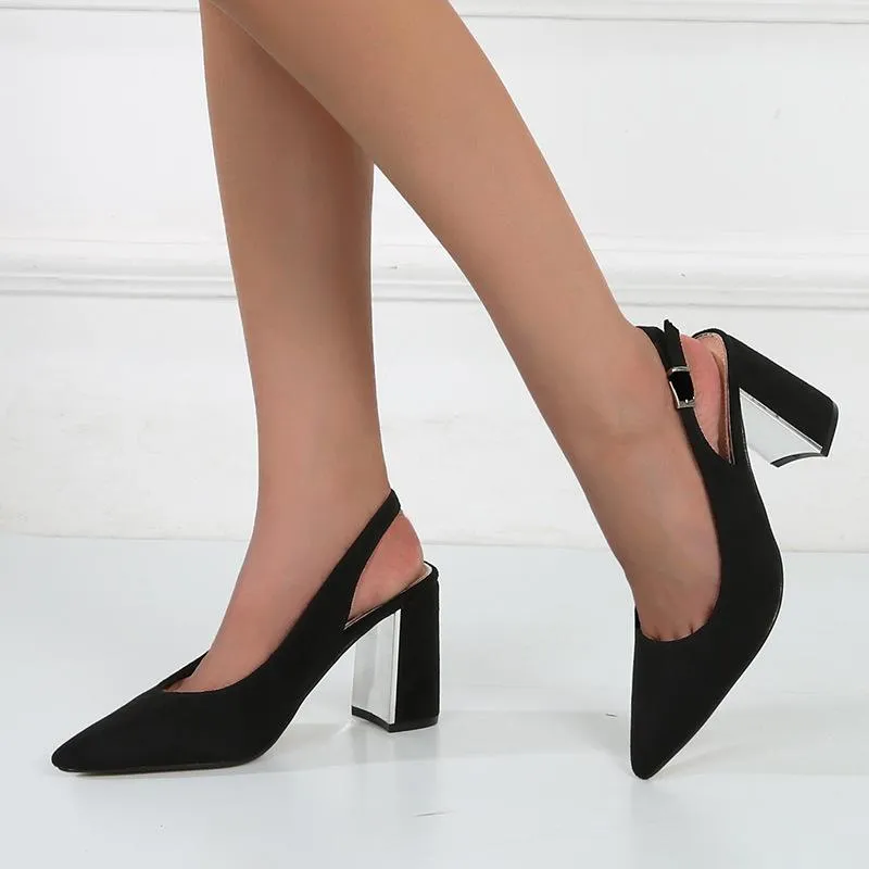 Suede Chunky Heeled  Pumps