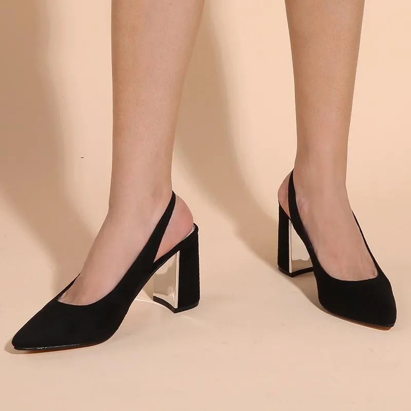 Suede Chunky Heeled  Pumps