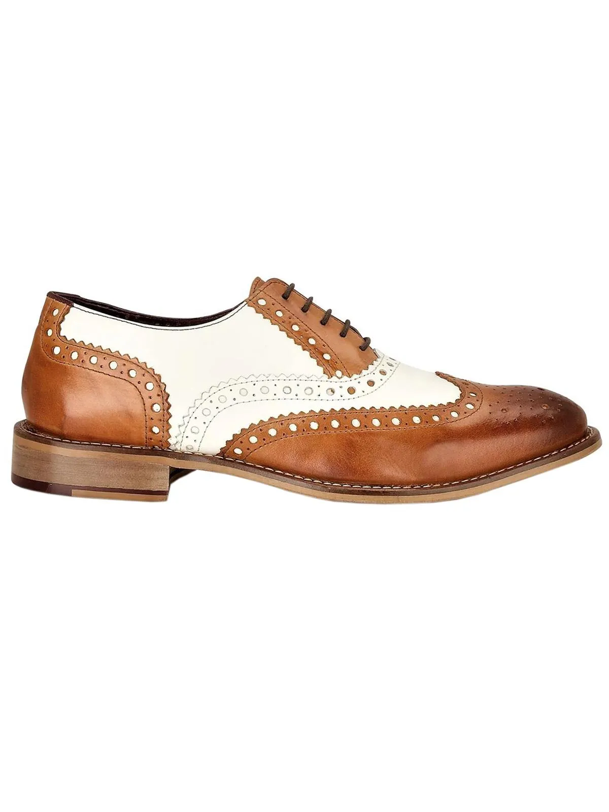 Tan & White Leather Retro Style Spectator Shoes