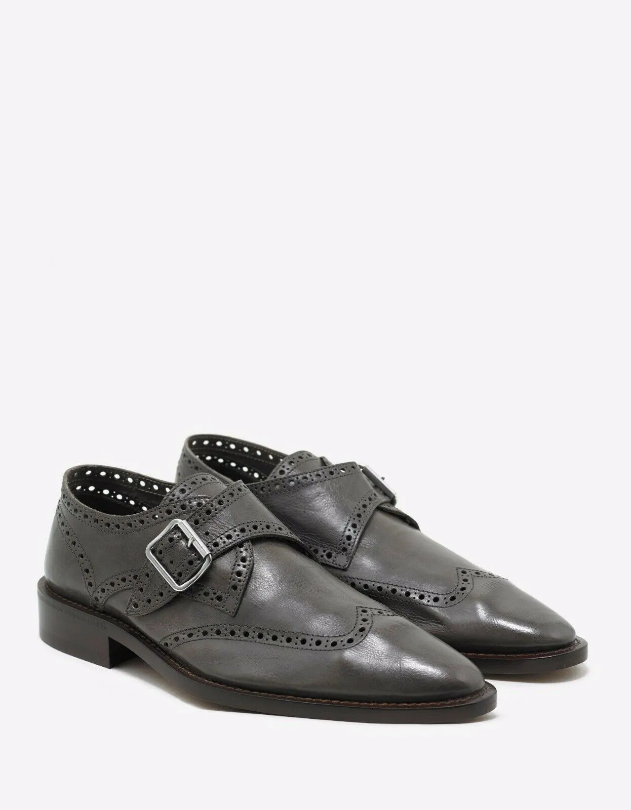 Vert Olive Monk Strap Leather Brogues