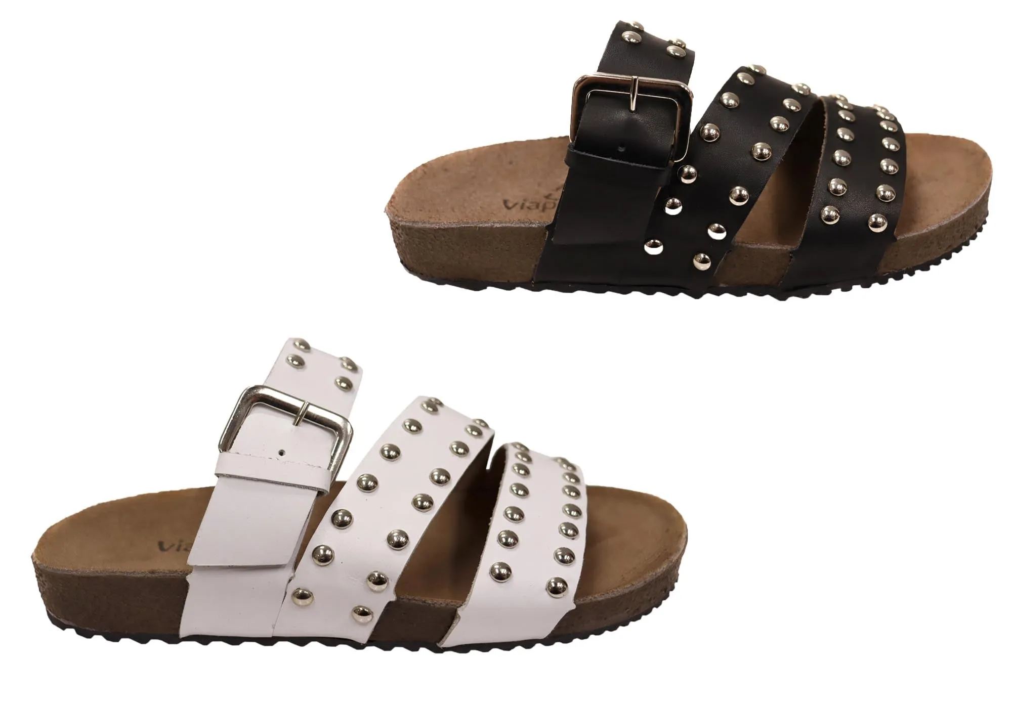 Via Paula Beth Womens Leather Comfort Slides Sandals Made in Brazil