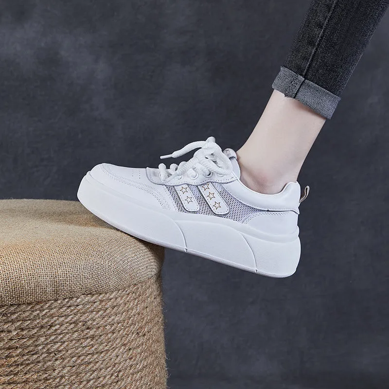 Women Fashion Breathable Leather Thick Soled Casual Shoes