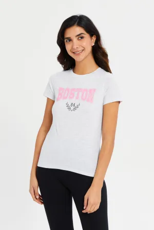 Women Grey Boston Printed T-Shirt