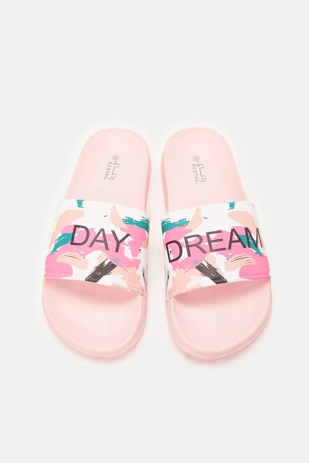 Women Pink Print Slides