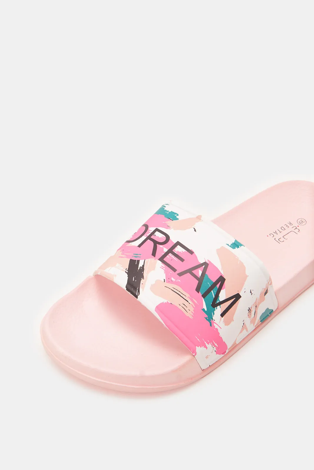 Women Pink Print Slides