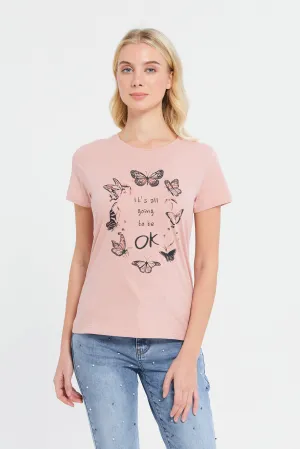 Women Pink Printed T-Shirt