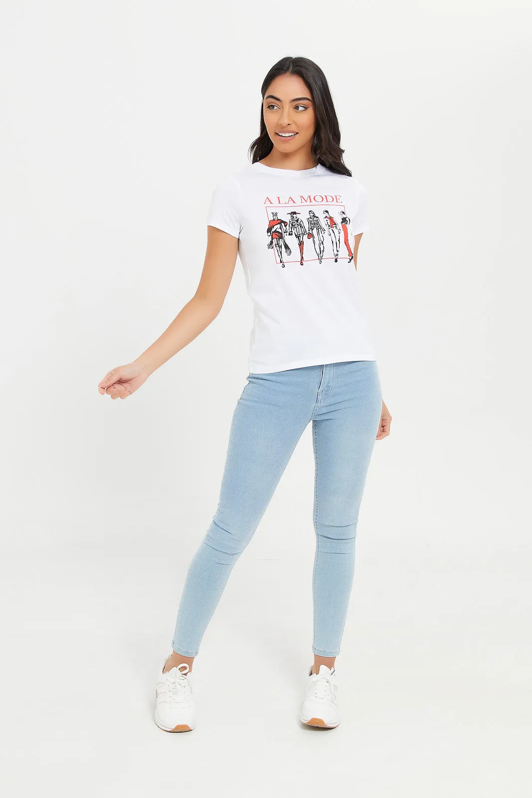 Women White La Mode Printed T-Shirt