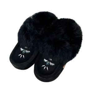 Women's Rabbit Fur Thunderbird Beaded Moccasins Black