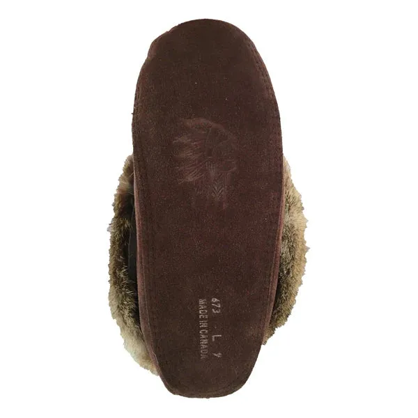 Women's Rabbit Fur Thunderbird Beaded Moccasins Chocolate