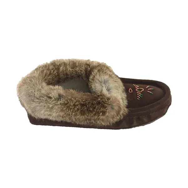 Women's Rabbit Fur Thunderbird Beaded Moccasins Chocolate