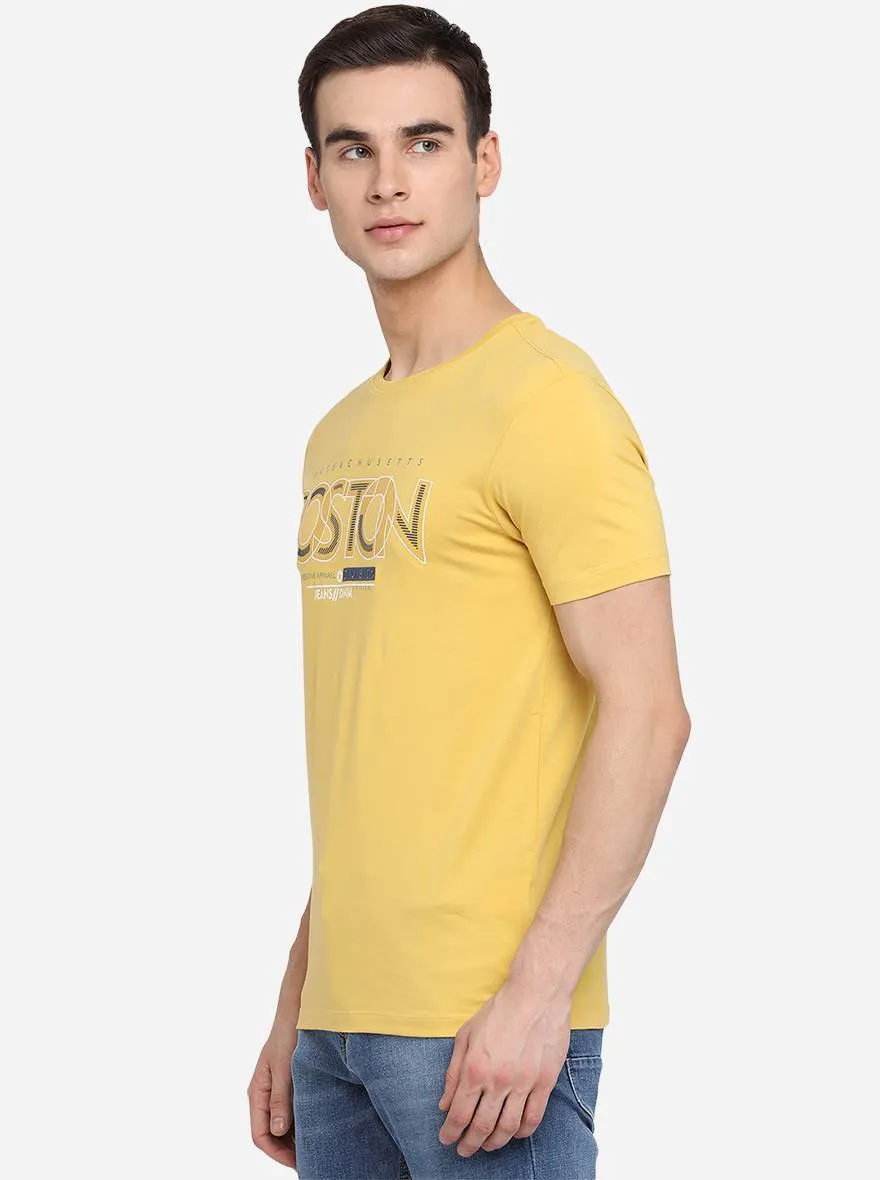 Yolk Yellow Printed Slim Fit T-Shirt | JadeBlue