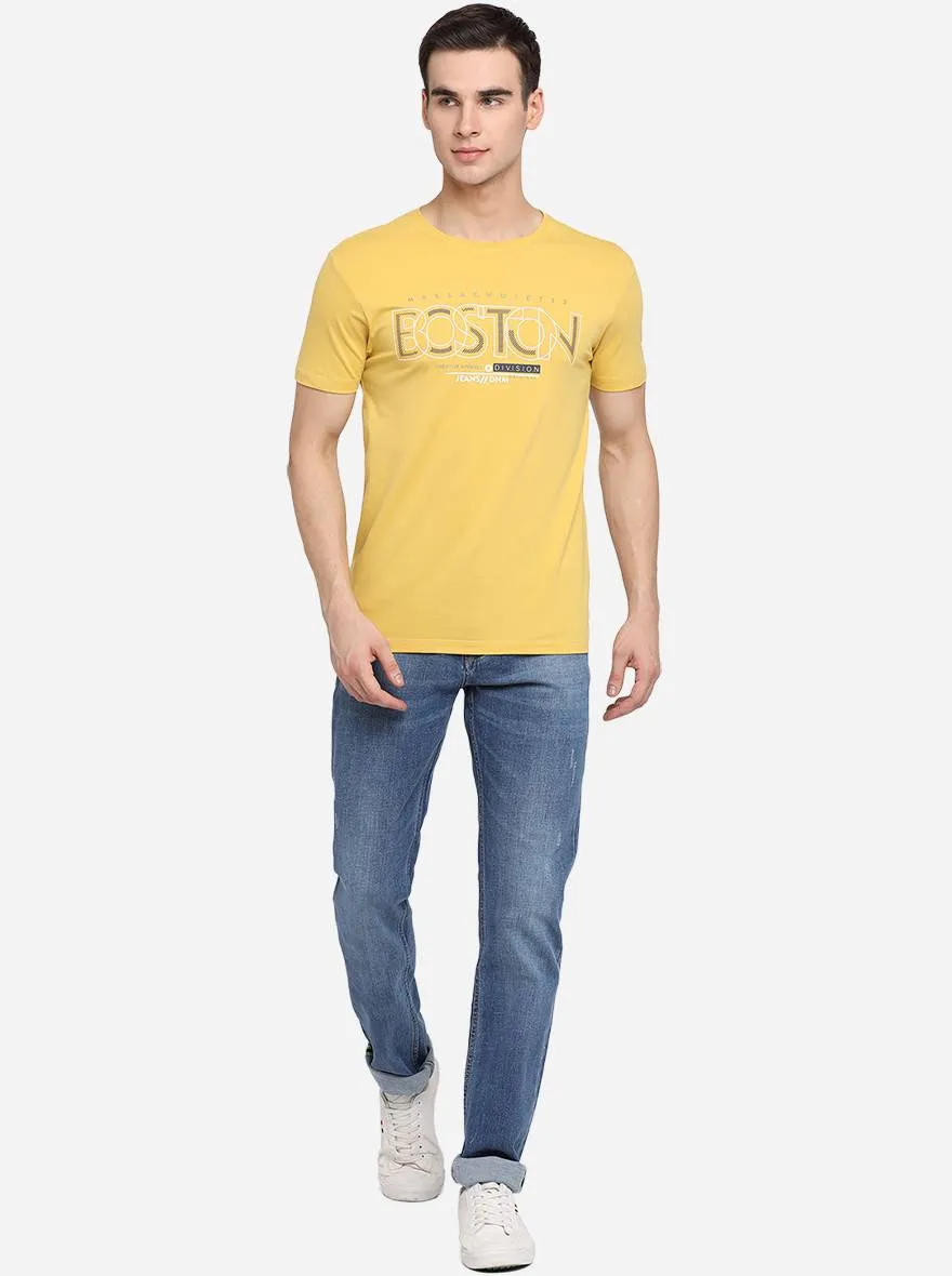 Yolk Yellow Printed Slim Fit T-Shirt | JadeBlue